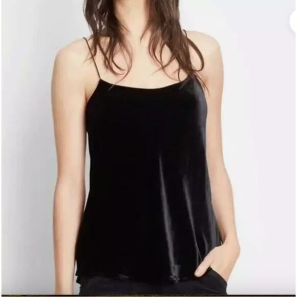 Theory Soft Black Velvet V-Neck Spaghetti Strap Side Slit Camisole Top S - Picture 2 of 15